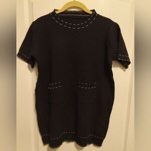 Black and White Knit Shirt with Contrast Stitching